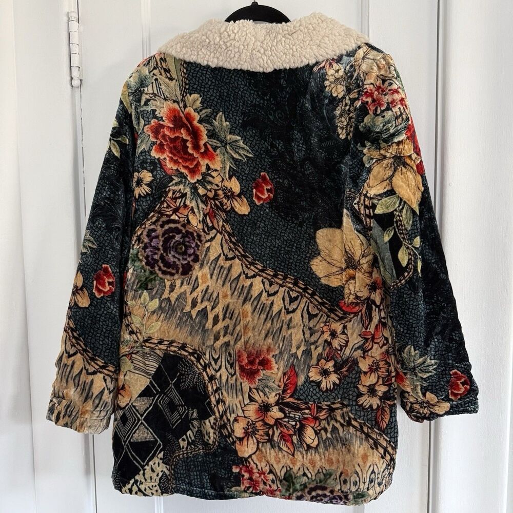 Soft Surroundings Jacket Shrug Velvet Floral Sherpa Lined Patchwork Size M Boho - Picture 5 of 8